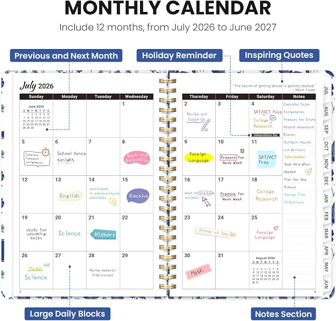ZOTIA Academic Planner 2026-2027, Monthly & Weekly Jul 2026-Jun 2027 | Porcelain Flight, 6.3" x 8.5" Calendar Planner for Women, Hardcover Pretty Organizer for Women, School Office Home Supplies