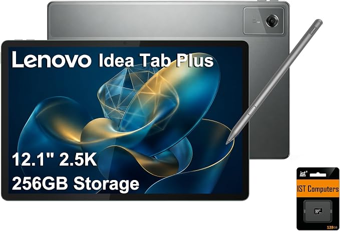 Lenovo Idea Tab Plus AI Tablet, 12" 3K QHD+, Tab Pen Plus, 8GB RAM, 256GB | (128GB+128GB SD Card), 8-Core MediaTek, Touchscreen,13-Hr Long Battery Life, Lightweight, for Student & Gaming, Android OS