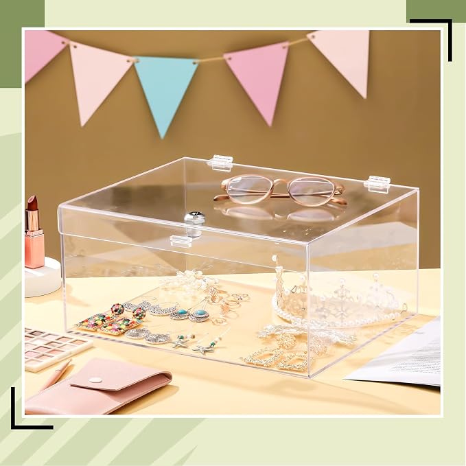 Clear Acrylic Locking Display Case with Keys Large Medication Lock Box Snack Fridge Lock Acrylic Figure Display Case Storage Box for Collectibles Figures Jewelry Toy(12.2" X 5.75" X 4.6")