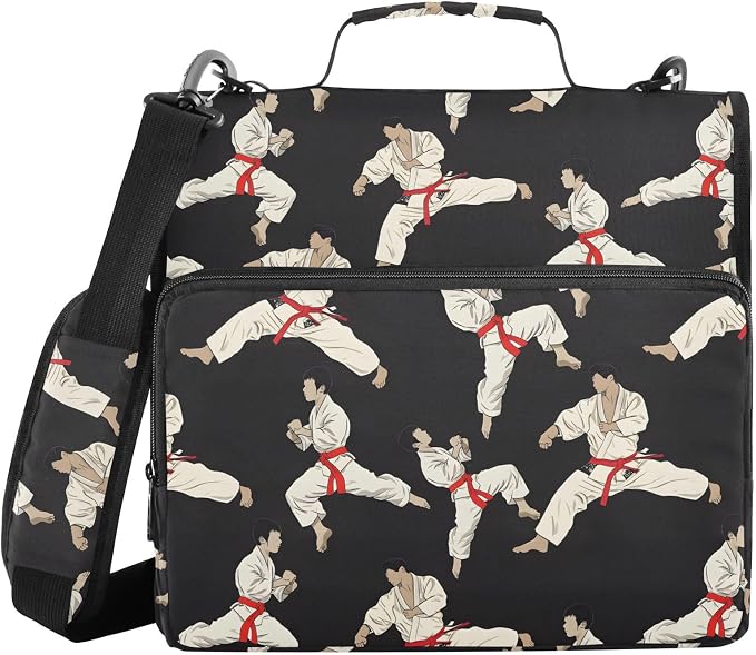 Karate Black Background 3 Ring Binder Bag 1.5 inch Binder Organizer with Zipper Shoulder Strap 500 Sheet Documents Storage for School Office