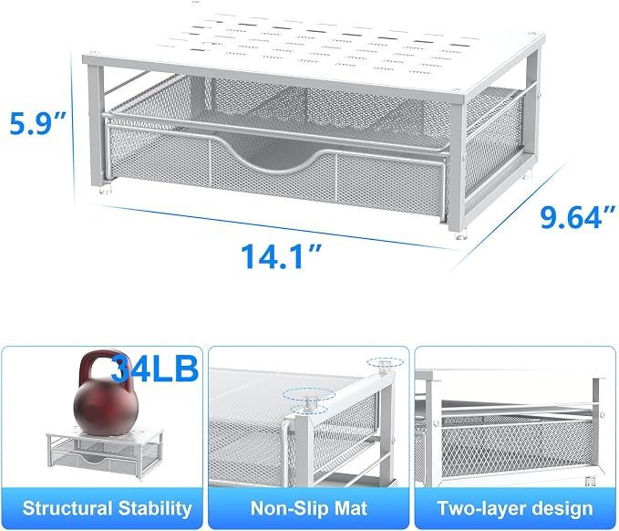 gianotter Computer Monitor Stand Riser with Drawer | Desk Organizers and Accessories Desk Accessories & Workspace Desktop Organizers Storage for Printer Stand (White)