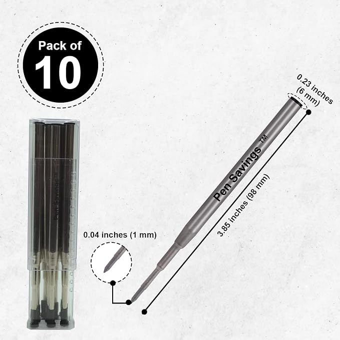 10 Pack, Pen Savings Ballpoint Pen Refills Compatible with Montblanc Twist Style Ballpoint Pens, Medium Point (Bulk Packed) (Blue)