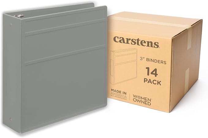 Carstens 3-Inch Heavy Duty 3-Ring Binder - Side Opening, Ash Gray, Durable Plastic, Precision No-Gap Rings, Waterproof Cover, No Pockets, Holds 400 US Letter Sheets, BPA-Free, Made in USA (1742-3R)