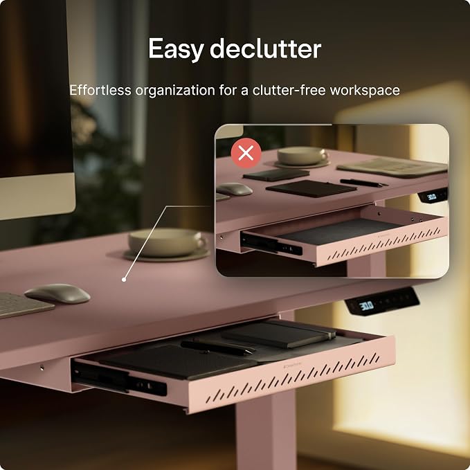 Desktronic Under Desk Drawer — Hidden Under-Desk Storage Organizer, Easy Install, Large Capacity Metal Sliding Drawer for Home Office, Standing Desk & Workstation (Pink)