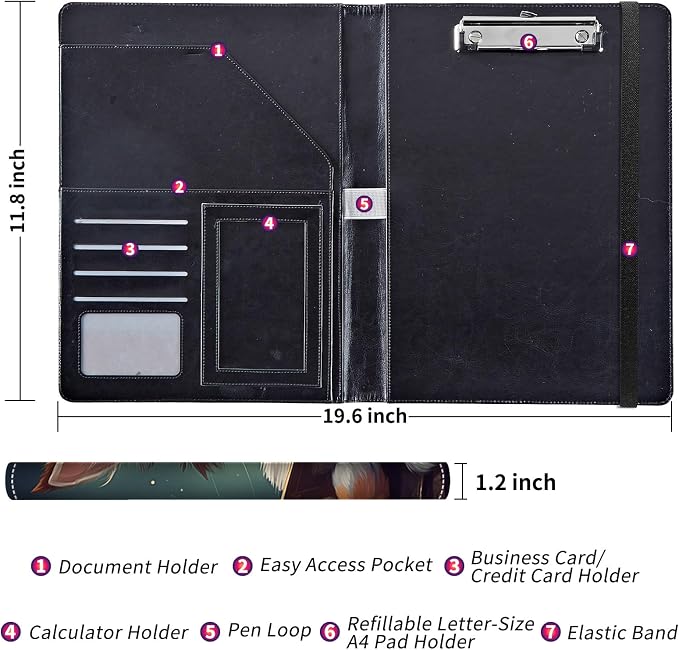 Padfolio/Portfolio Folder Clipboard,Padfolio Clipboard,Writing Portfolio Leather with Cover for Card Holder Slot Letter Size A4 for Office Conference Notepad Clip Boards,Reading Cat