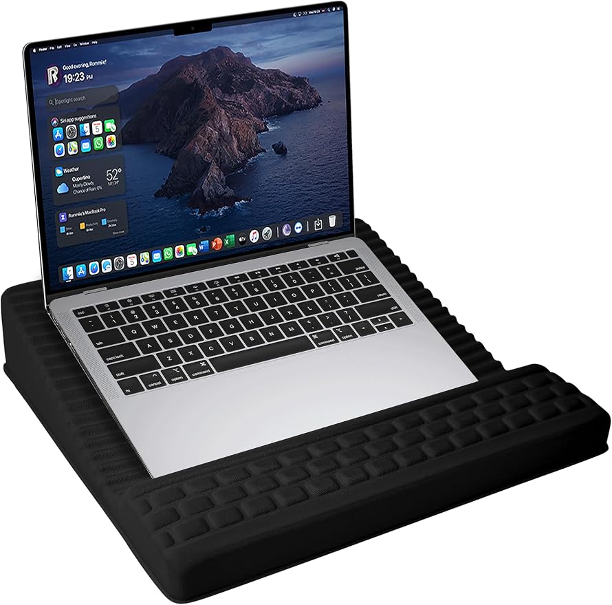 Adjustable Lap Desk with Wrist Rest, Reversible Laptop Stand | Cooling Grip Surface, Fits up to 17'' Laptop, Portable Lap Desk with Pillow Cushion, Computer Tray for Home Office, Black