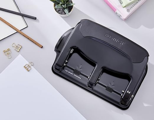 Bostitch Office EZ Squeeze Heavy Duty 3-Hole Punch for Home Office & School, 40-Sheet Capacity, One-Touch Reduced Force, Sleek Black Design