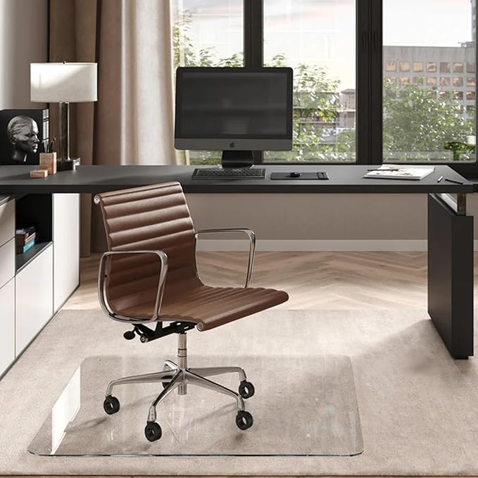 Vitrazza Glass Chair Mat 48” x 48” Superior ¼" thick, Luminoso Low-iron Ultra Clear, Certified Tempered Safety Glass, Delivers a Smooth Glide, Protects Carpet or Wood, Beautiful in Home or Office.