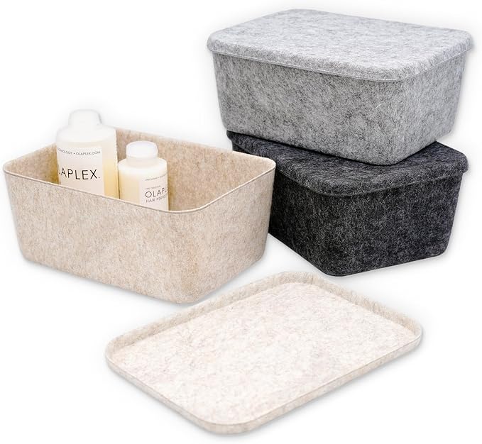 Office Felt Deep Storage Bin Desk Drawer Organizer Caddy Gray | Sustainable material soft yet sturdy,multi-purpose storage, sleek minimalist lifestyle