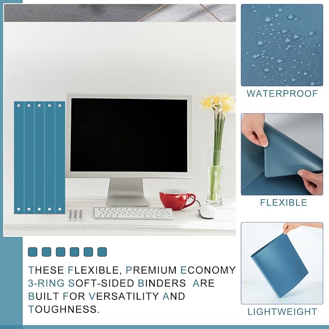Fulmoon 12 Pcs Economy View 3 Ring Plastic Binder 12.2 x 9.8 Inch Plastic Round Ring Binders with Pockets Notebinder for Meetings for Home, Office, School(Turquoise, 1.5 Inch)
