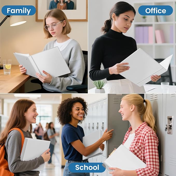 SUNEE 5 Inch Binder 3 Ring Easy Open, 5" Extra Large D Ring Clear View PVC-Free (Fit 8.5x11 Inches) for Office or School Supplies, White, 1 Pack