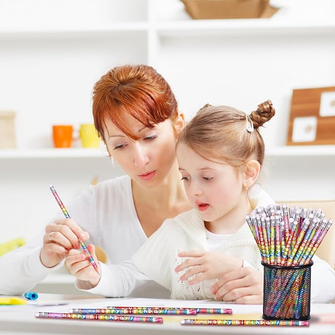 72 Pcs Happy Birthday Pencils Colorful Birthday Pencil for Students Teacher Wooden Pencils with Erasers Birthday Party Supplies, 6 Style(72)