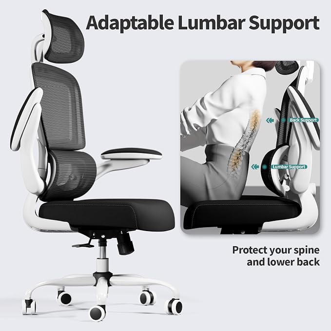 TRALT Office Chair Ergonomic Desk Chair - Gaming Chair with Lumbar Support | 330 LBS Home Office Desk Chairs with Headrest, Reading Chair with Flip-up Armrests, Comfortable Computer Chairs (1, Black)