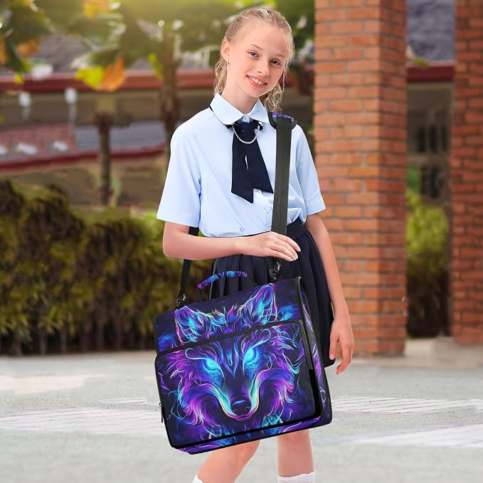 Mystical Wolf Face 3 Ring Binder Bag 1.5 inch Binder Organizer with Zipper Shoulder Strap 500 Sheet Documents Storage for School Office