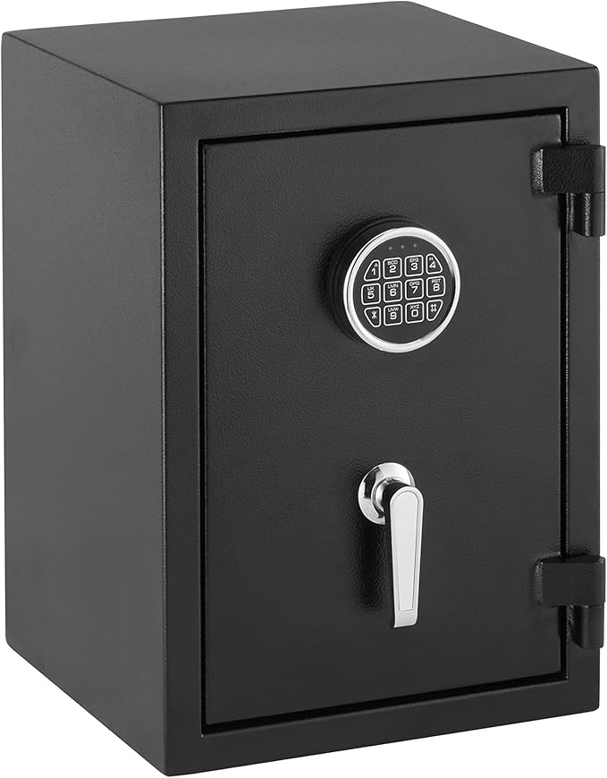 Amazon Basics Fire Safe with Programmable Electronic Keypad, 1.24 Cubic Feet, 14-Gauge Steel, UL 72 Compliant, 14.2"W x 13.8"D x 19.7"H, Black, for Documents and Valuables