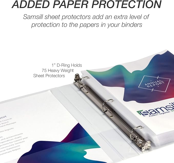 Samsill Durable 1 inch 3 Ring Binder, D Ring Binder, 100% Recycled Chipboard, White, 12 Pack