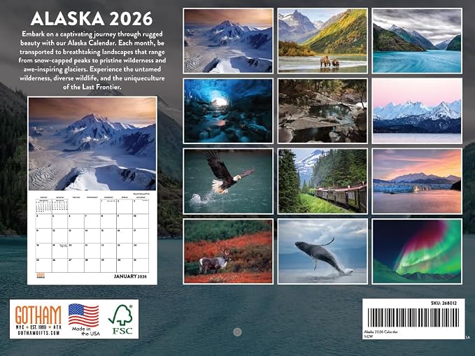 Alaska Calendar 2026 Alaskan Gifts Wall 12 Month Monthly AK Scenic Souvenirs Themed Gifts | American Made In The USA