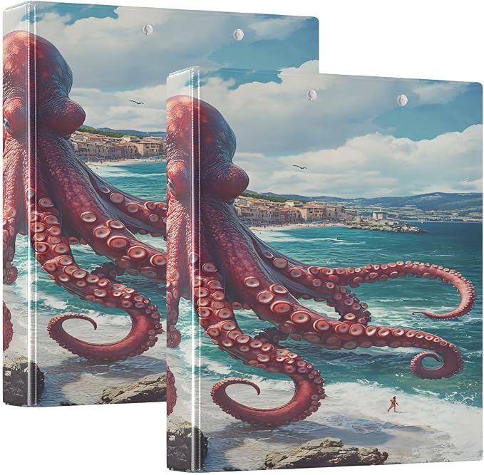 3 Ring Binder Octopus Ocean Nautical Coastal 1.5 inch Binders Three Ring Binders with Clipboard Fit 8.5'' x 11'' Paper 3 Interior PVC Clear Pockets for Office Supplies
