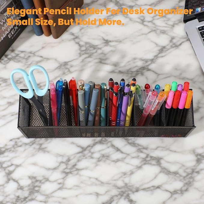 2 Pcs Mesh Desk Organizer Metal Mesh Pen Holder 6 Compartments Desktop Stationery Pencil Caddy Organizer Basket for Home School Classroom Teachers