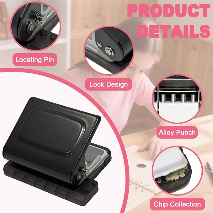 10 Hole Punch Binding Machine for Planner, Manual Binding System with 10 Multi-Color Binder Rings for Making 26 Holes on B5, 30 Holes on A4, 20 Holes on A5 Book, 10 Sheet Capacity - Black