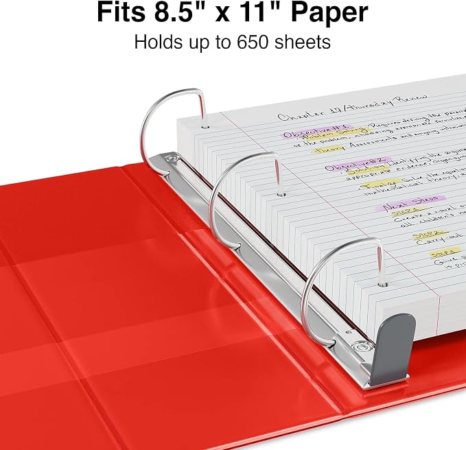 Staples Heavy-Duty 3-Inch D-Ring View Binder, Red, 600 Sheets | Reinforced spine for durable everyday use in office and school settings.