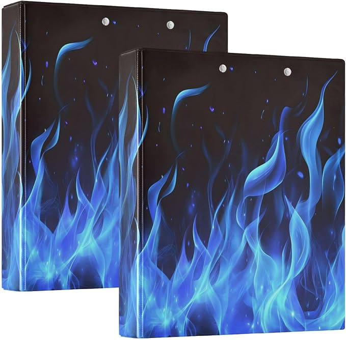 ALAZA 3 Ring Binder Blue Fire Clipboard Round Ring Binder Holds 1.5 Inch Three Ring Binder Heavy Duty Ring Binders for Office Supplies, 1Pack