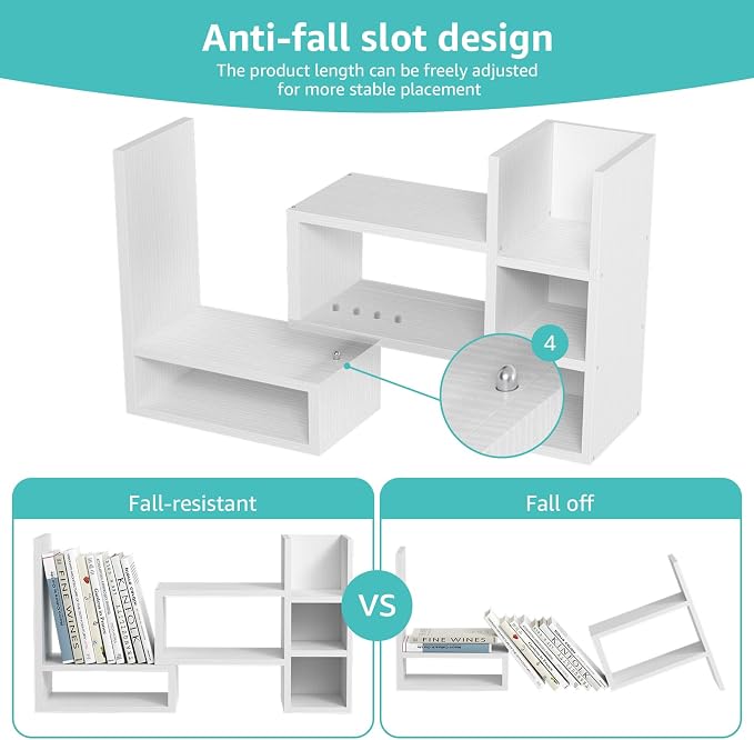 NUTIKAS Desk Shelves Desktop Organizer Shelf - White Office Organization for Top of Desk Organizers and Accessories Corner Bookshelf Table Top Shelving Small Hutch Decorations for Women Office