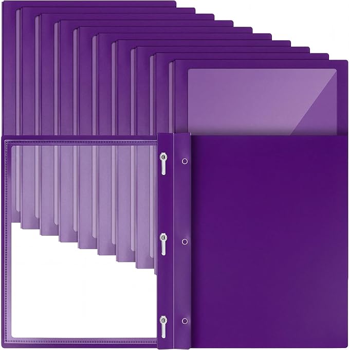 Teling 36 Pcs Report Covers with 3 Prong Fasteners Clear Front Presentation Folders Frame View Poly Report Folder Presentation Binder for Paper Document School Office (Dark Purple)