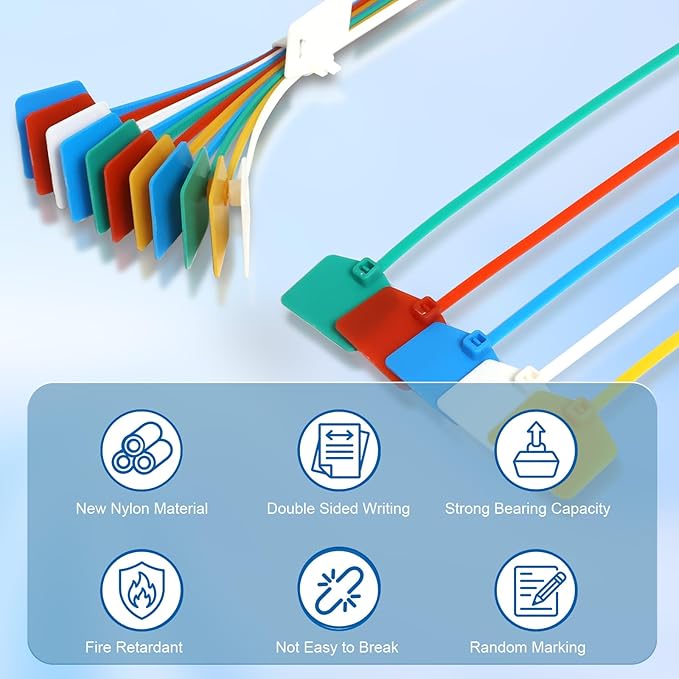 6 in Cable Tags Zip Tie Labels, Nylon Cable Ties with Marker, Plastic Water Proof Tags, Self-Locking Written-on Cord Label for Cabling, Wire Marking Label, Shipping Hanging Tags - Yellow/ 100pcs