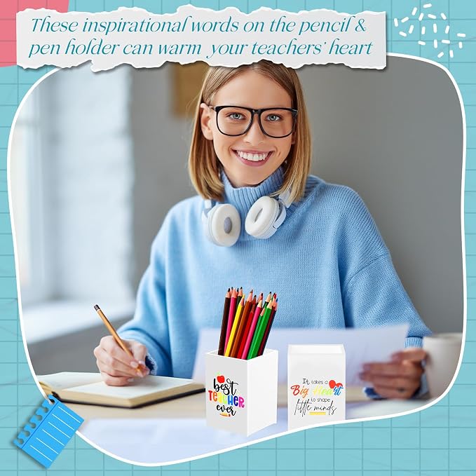 Cholemy 10 Pack Teacher Appreciation Gifts Bulk Pencil Holders Acrylic Pen Holder Desk Organizer Pencil Cup Containers for School Office Home Supplies Christmas Teacher Gifts(White)