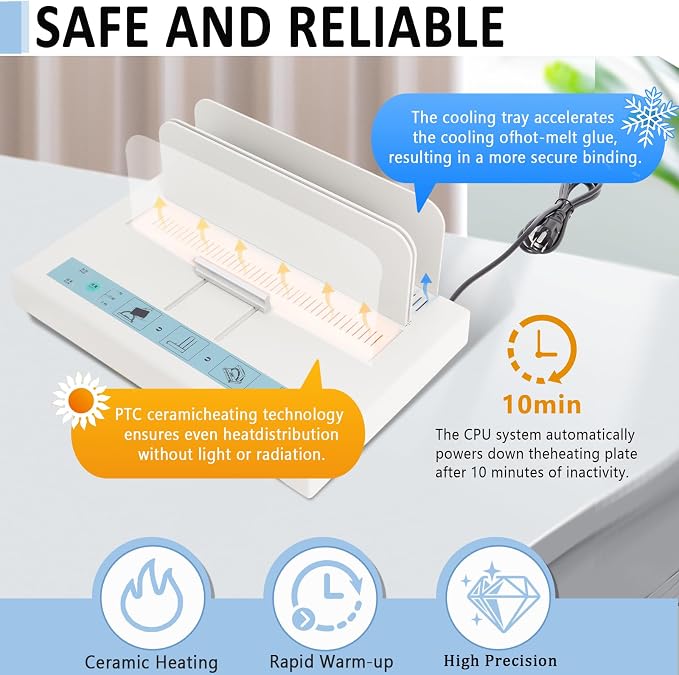 Thermal Binding Machine 500 Sheets Capacity, Book Binding Material | 110V Binding Machine A3(Short Edge)/A4/A5 Document Heat Binder with 10Pcs Covers (Black)