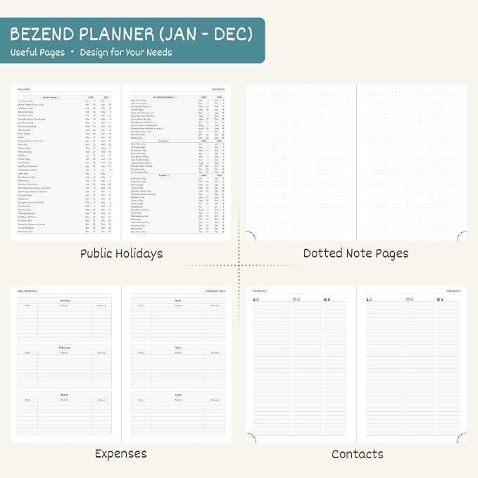 BEZEND 2026 Planner Weekly and Monthly (8.5" x 11") Daily Calendar with Hourly Timeslots & Tab (Jan-Dec) Note & Expenses, Pen Holder, Inner Pocket, Vegan Leather Hardcover - Kiwi
