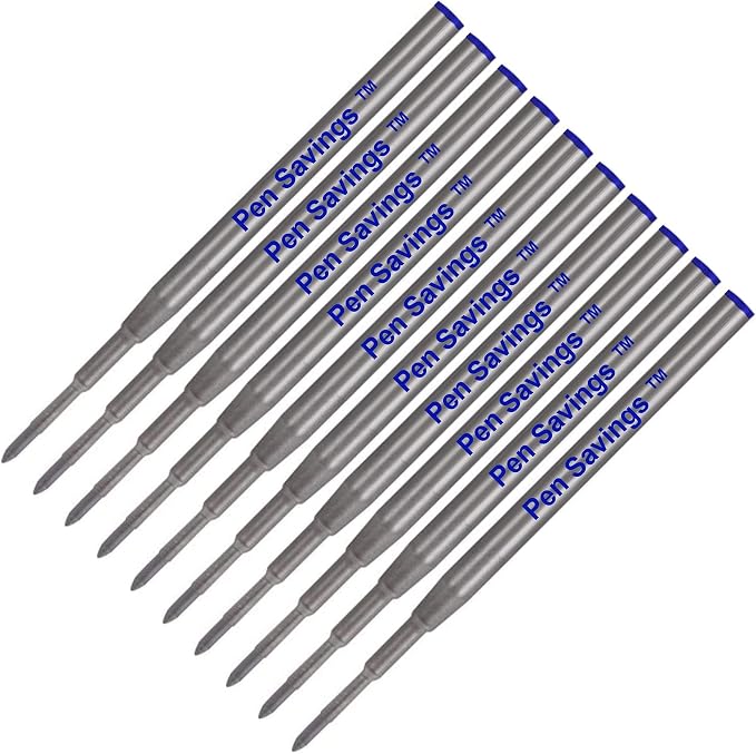 10 Pack, Pen Savings Ballpoint Pen Refills Compatible with Montblanc Twist Style Ballpoint Pens, Medium Point (Bulk Packed) (Blue)
