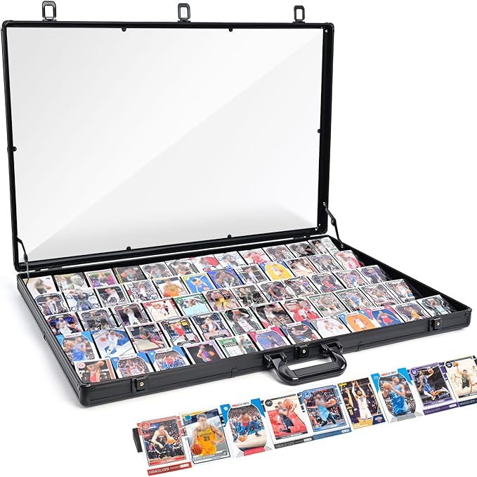 Trade Show Display Case – Large Aluminum Locking Tabletop Showcase | 34"x22", for Trading Cards, Sports Cards, TCG – Lightweight & Portable for Exhibitions, Conventions, and Collectibles, Black