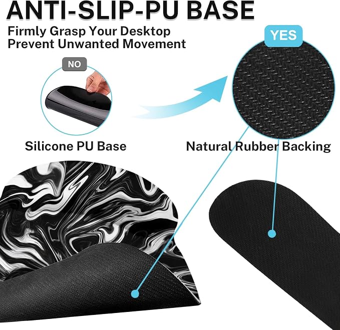 Keyboard Mouse Pad Set, 4 in 1 Desk Mat Set, Black White Marble | Large Mousepad+Keyboard Wrist Rest+Mouse Wrist Rest+Coaster Ergonomic Design for Home Office Computer
