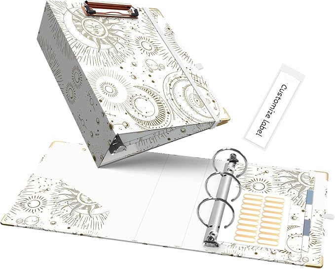 Ospelelf Mini 3 Ring Binder 2 Inch for 5.5" x 8.5" With 5 Tab Dividers, File Folder Labels and Low Profile Clipboards - Cute Tarot Cards Binder for School and Office Supplies