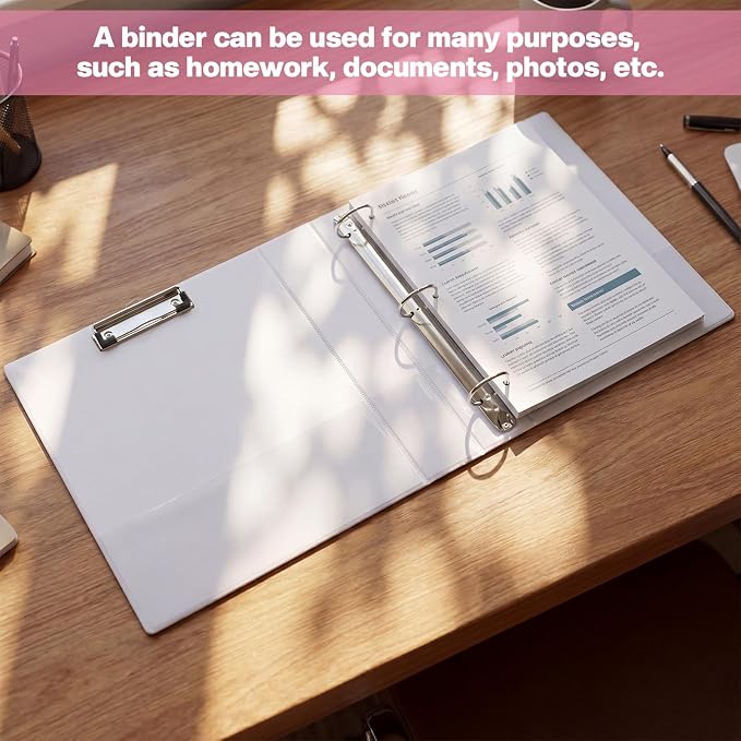 Colarr Pink Gingham 3 Ring Binder 1.5 Inch with Clipboard Interior Pockets, Cute Preppy Round Ring Binder for Office Supplies & File Folder Organization