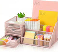 Lavatino Mesh Desk Organizer with 6 Compartments & 2 Drawers, Larger Multi-functional Desktop and Workspace Accessories Organizer for Office, Classroom, Dorm Supplies (Pink)