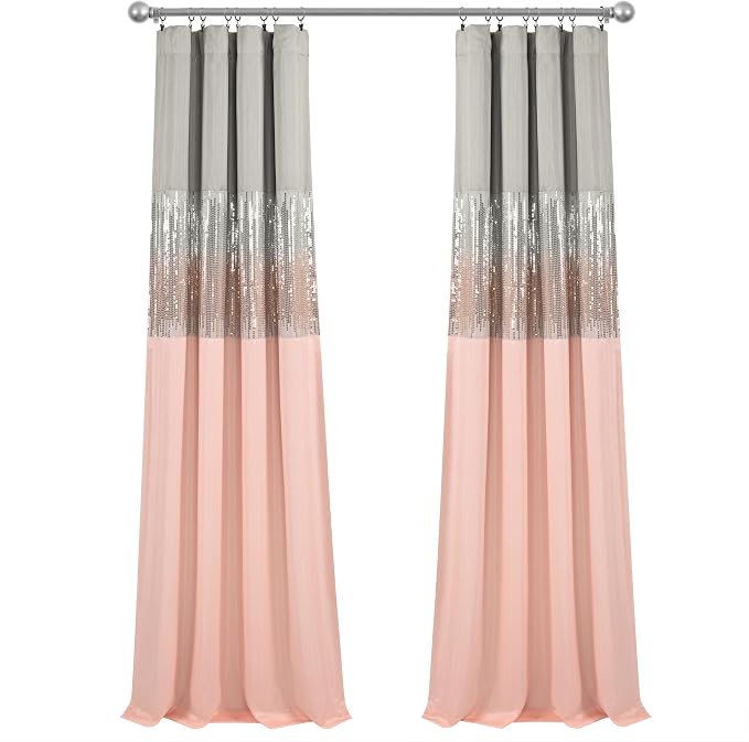 Lush Decor Night Sky 100% Blackout Window Curtain Panel Single 42"W x 84"L, Gray & Blush - Blackout Curtains For Bedroom - Sequin Curtains - Glam Decor