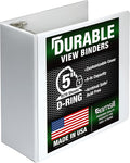 Samsill Durable 5 Inch 3 Ring Binder, D Ring Binder, Customizable Clear View, White, Holds 1070 Pages