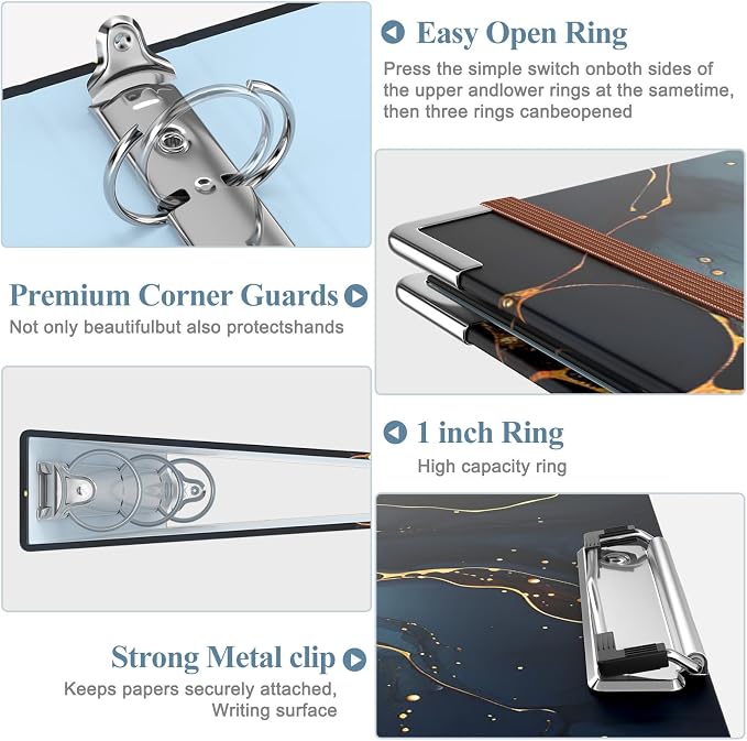 3 Ring Binder, 1 Inches Round Ring Binder with Clipboard, Dividers Tabs, PVC Zipper Bag Sleeves & to Do List Planners for Women, Men, School, Office Supplies, Abstraction