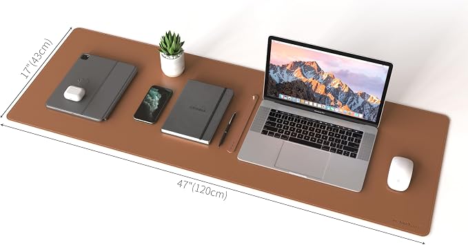 RENMTURE Dual-Sided Mouse Pad, Natural Cork & PU Leather Large Desk Pad for Office and Home Work, Desk Protector Non-Slip, Waterproof, Easy Clean (Brown,47"x17")