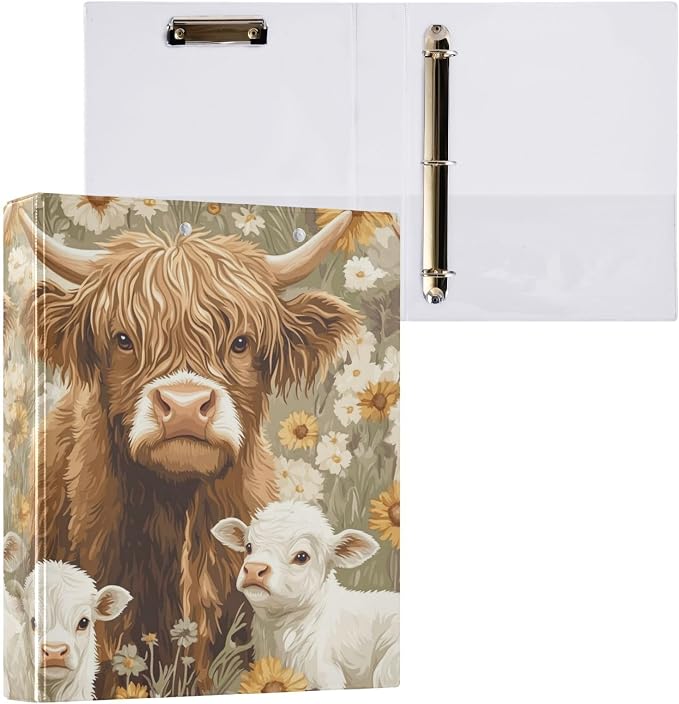 Highland Cow Sheep Decorative 3 Ring Binder 1.5 Inch Large View Binders with Pockets Holds 200 Sheets File Organizer for Office College School, 1 Pack
