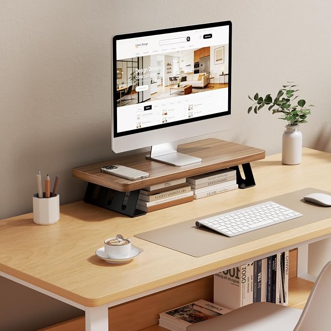 Monitor Stand - 24 Inch Wood Monitor Stand Riser, 220 Pounds Load Capacity Desk Monitor Riser for Laptop/PC/Printer, Desktop Stands Organizer for Home Office