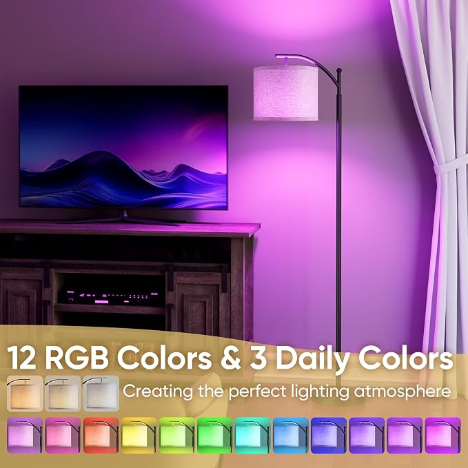 Battery Operated Floor Lamp, RGB Dimmable Cordless Standing Lamp with Remote Control for Living Room, Tall Floor Lamp for Bedroom -Black