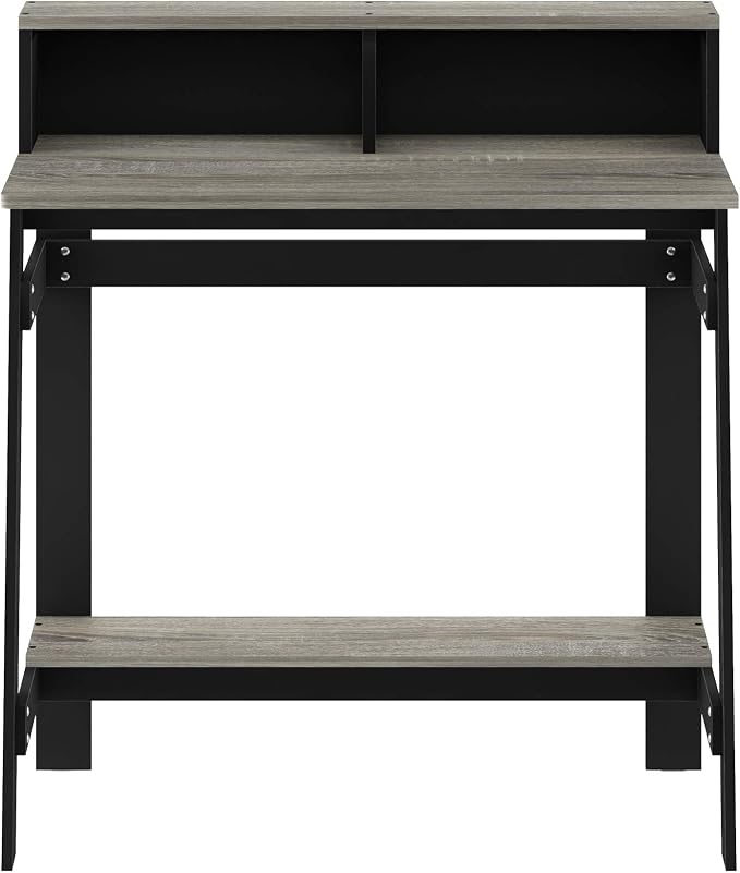 Furinno Simplistic A Frame Computer Desk, Black/French Oak Grey | with Monitor Stand, A Frame Computer Desk, Office Desk, for Home Office, Bedroom, Study Room, Dorm