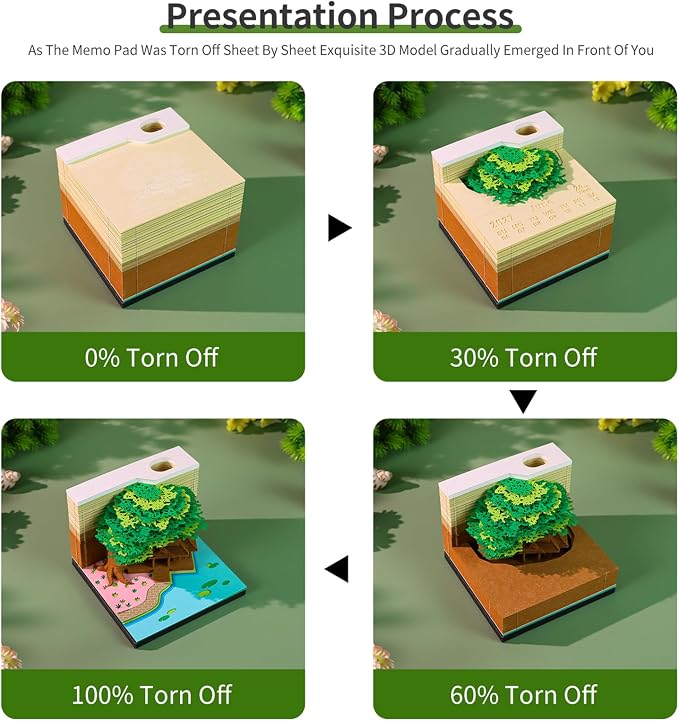 3D Time Piece Calendar, 2027 Desk Calendar With LED Light, 3d Tree Memo Pad Creative Desk Calendar, Christmas Gift for Colleague Friend, Desktop Decoration
