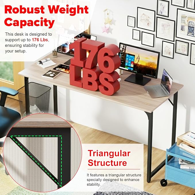 PayLessHere | 55 Inch Computer Desk | Nature | Office Desk with Metal Frame, Adjustable Feet | Water-Resistant, Scratchproof Surface | Sturdy Writing Table for Home Office or Study | Pack of 1