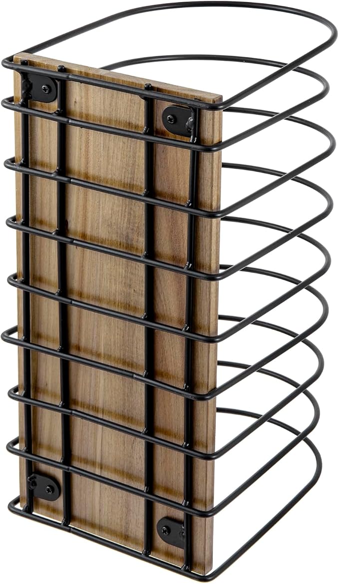 MyGift 14 Inch Large Desktop Document Holder, Premium Acacia Solid Wood and Black Metal Wire Arch 8 Section File Folder Storage Rack, Office Desk Organizer