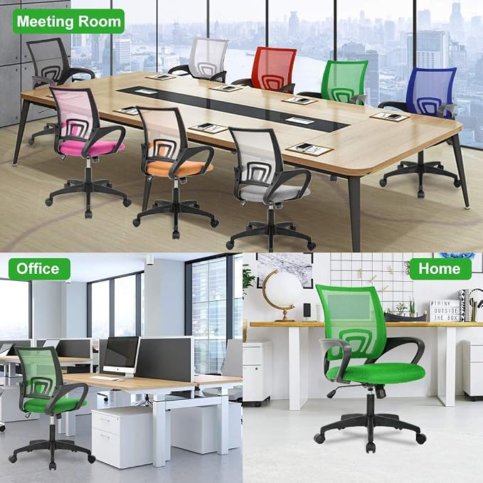 BestOffice Ergonomic Office Chair | Mid-Back Swivel Desk Chair | Green | with Lumbar Support, Adjustable Height & Breathable Backrest | Sponge Seat & Rolling Wheels | for Home, Office | Pack of 1